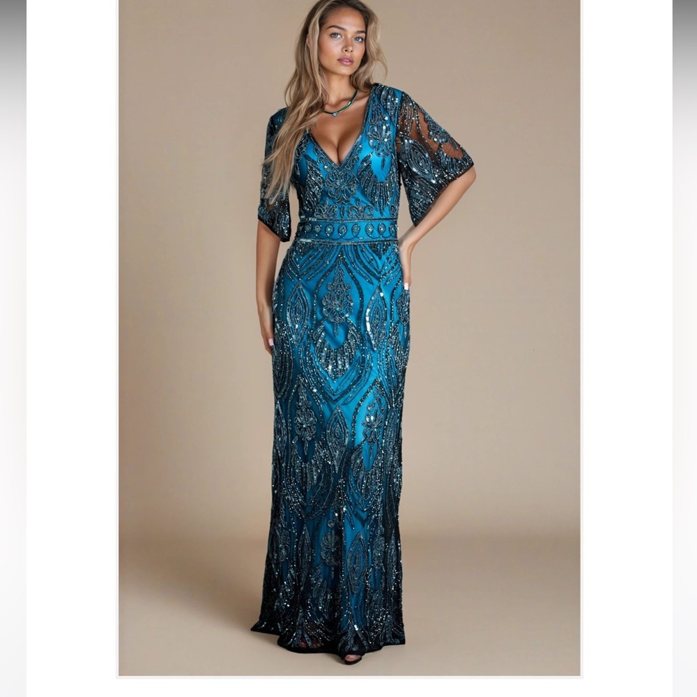 Glamorous Teal Maxi Dress with Sequin Details.